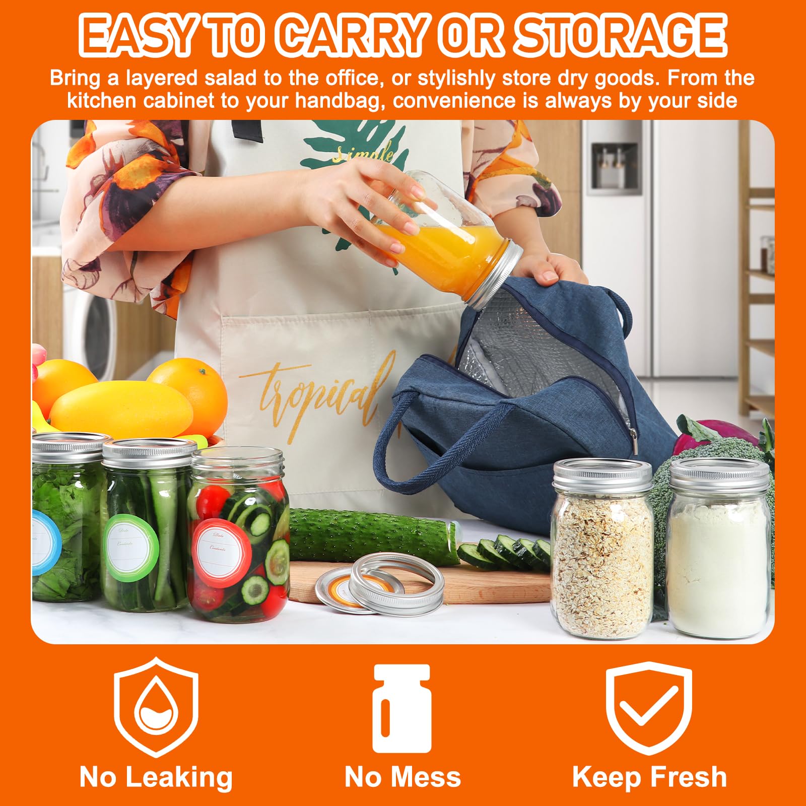 McUpper silver lids and bands provide an airtight seal to keep freshness