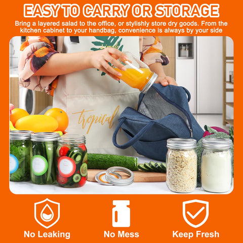 McUpper silver lids and bands provide an airtight seal to keep freshness