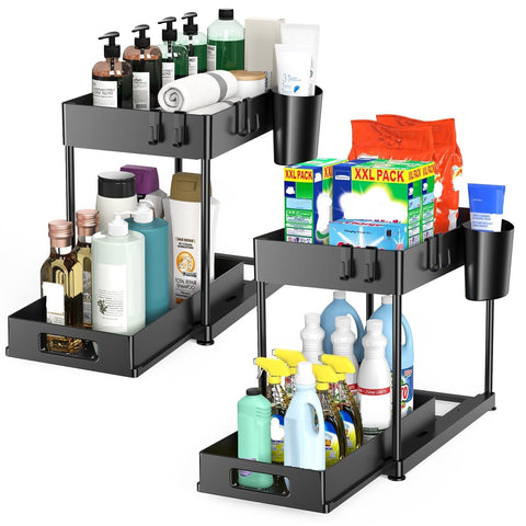 MCIJRJOI under sink organizer with sliding drawer for kitchen and bathroom storage