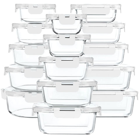 MCIRCO 30-piece glass storage set keeps fridge and pantry organized.