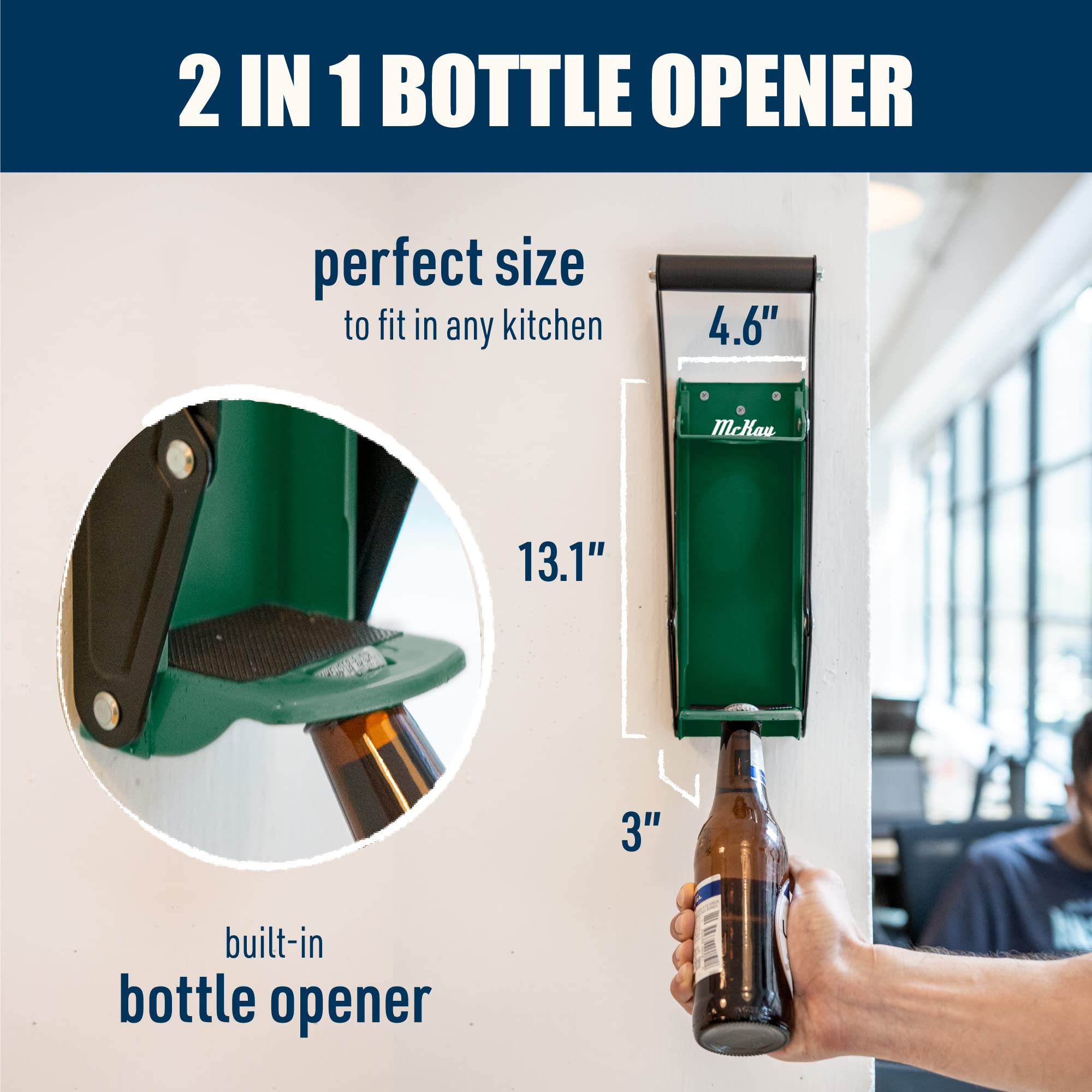Built in bottle opener on McKay can crusher for easy post-crush reuse