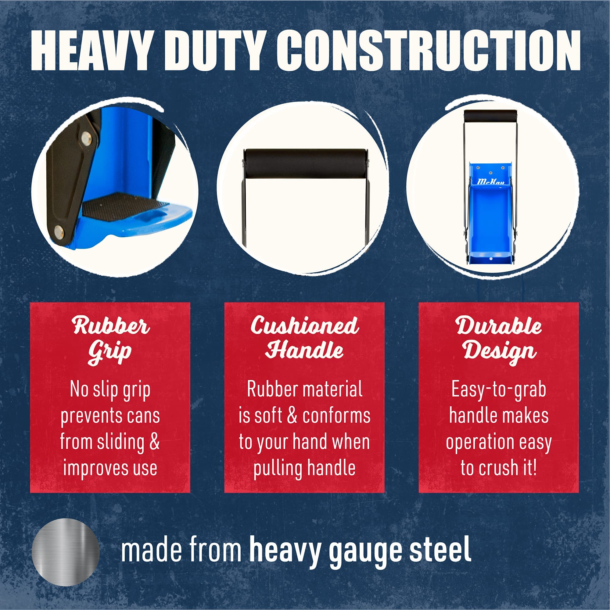 McKay crusher handle ready for easy pull-down operation.
