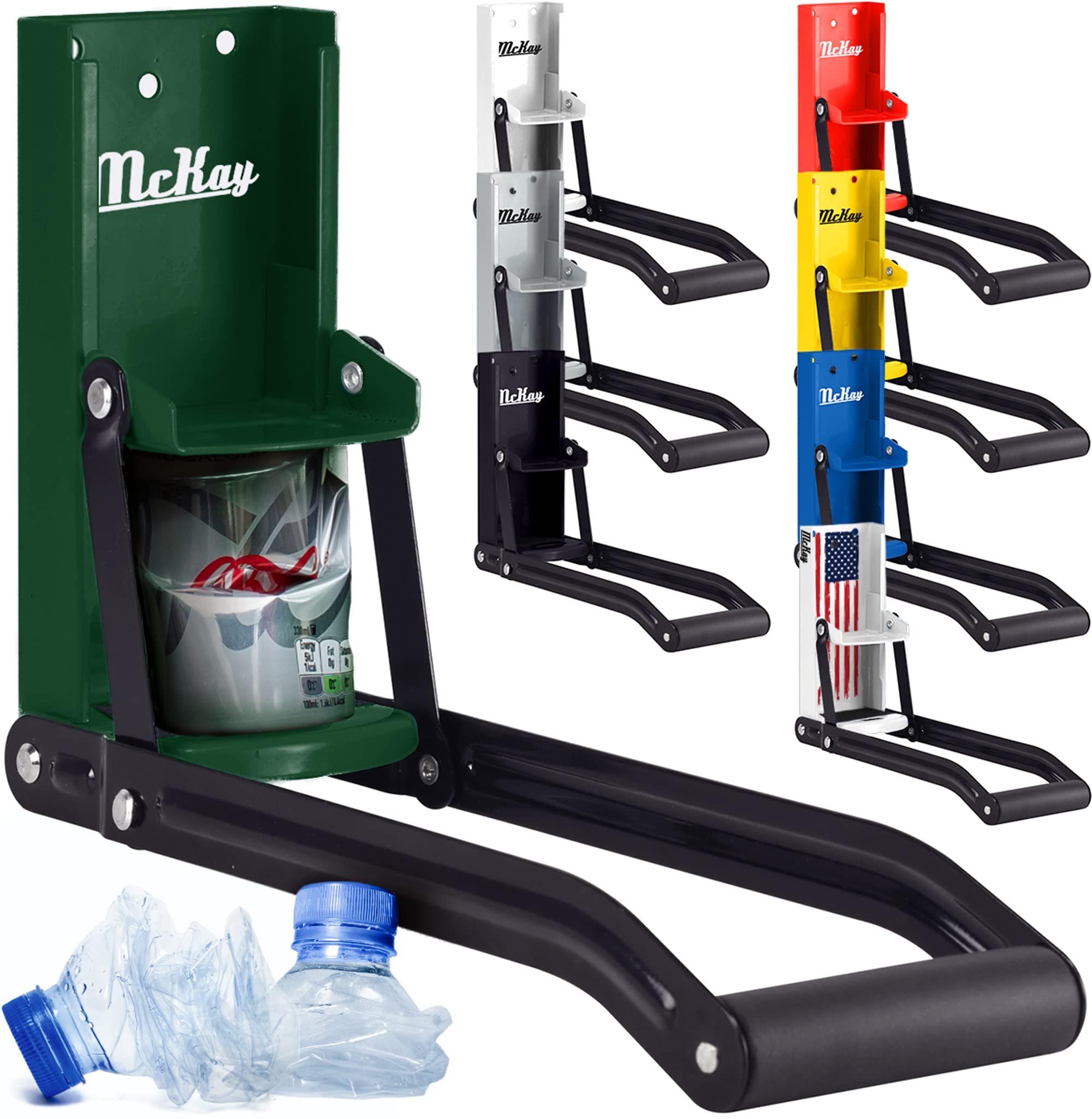 McKay wall-mount can crusher in hunter green shows compact, space-saving design for 16 oz and 12 oz cans