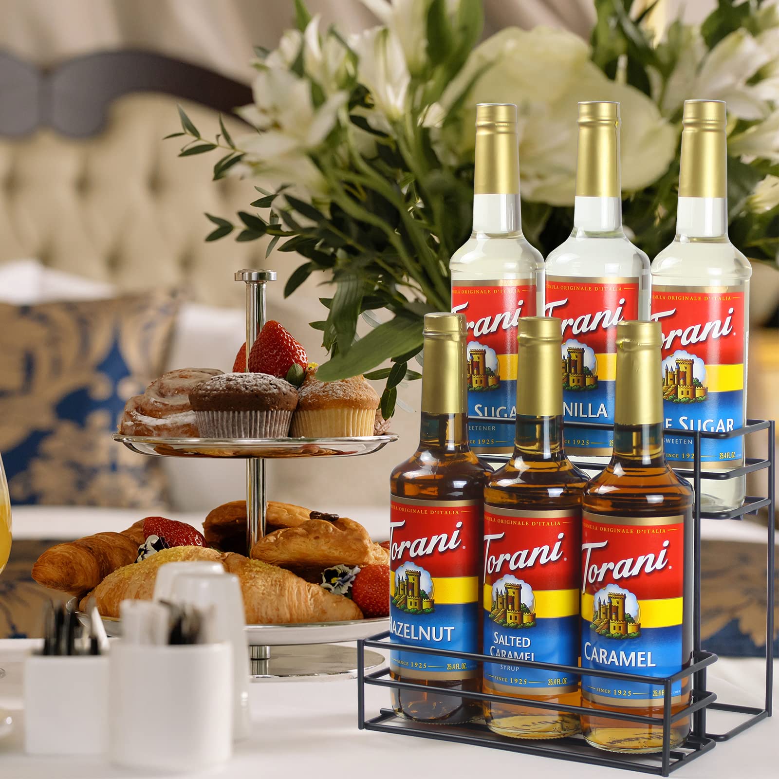 MCSAPIL Coffee Syrup Rack side view highlighting compact design on countertop.