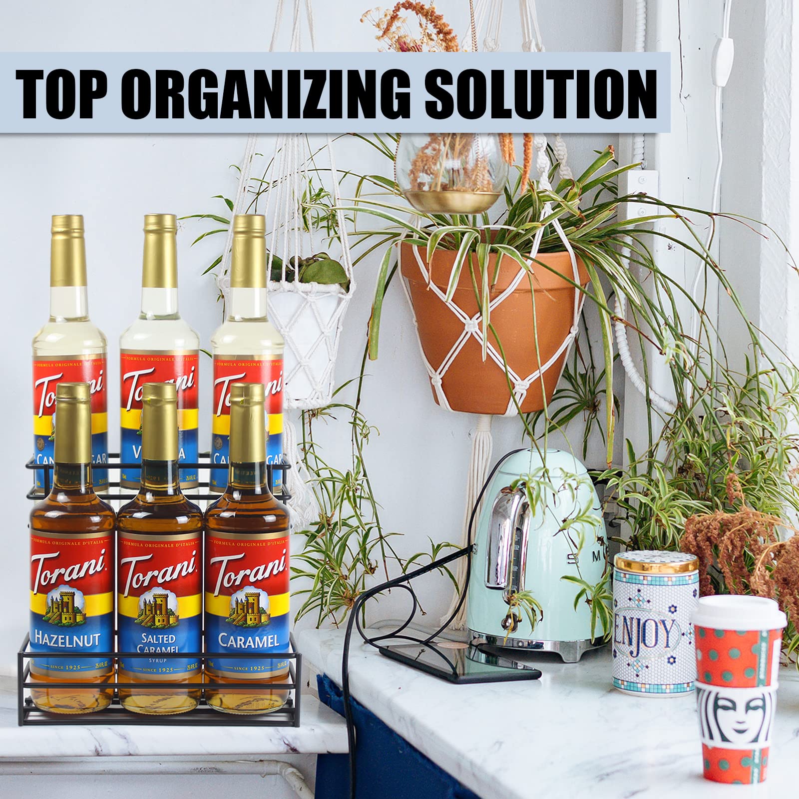 MCSAPIL syrup rack on a coffee bar enhancing organization