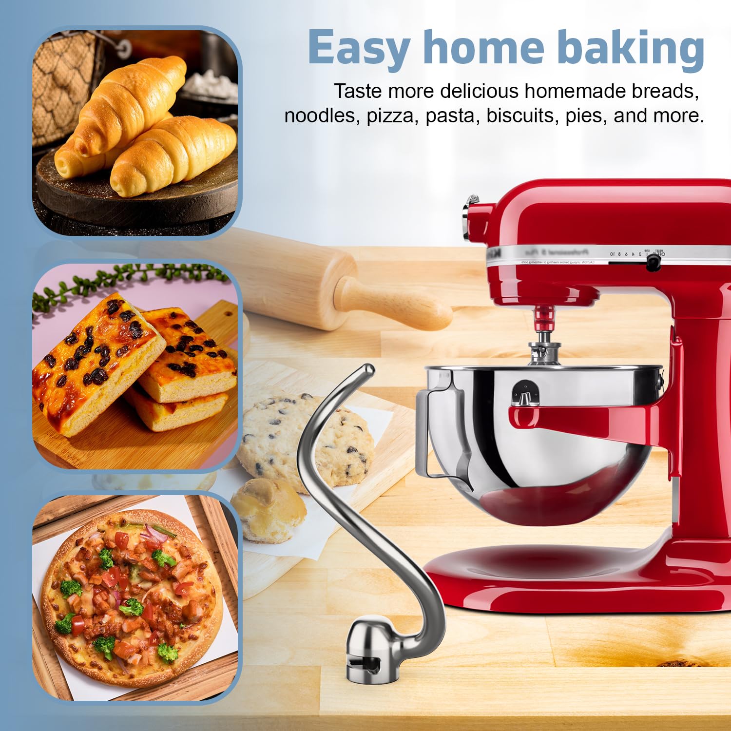 Mdduocd dishwasher-safe dough hook simplifies cleanup.