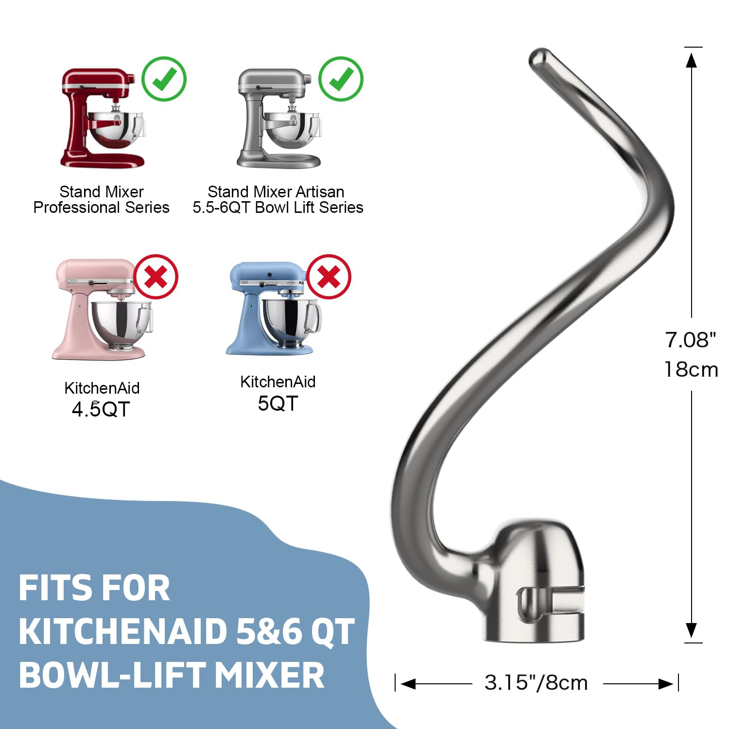 Mdduocd pro-600-series dough hook attachment provides sturdy kneading for breads.