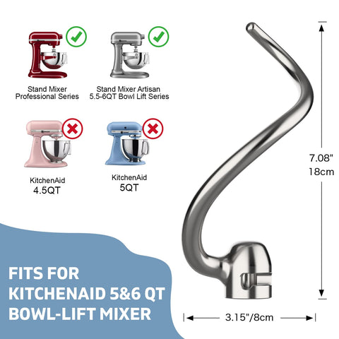 Mdduocd pro-600-series dough hook attachment provides sturdy kneading for breads.