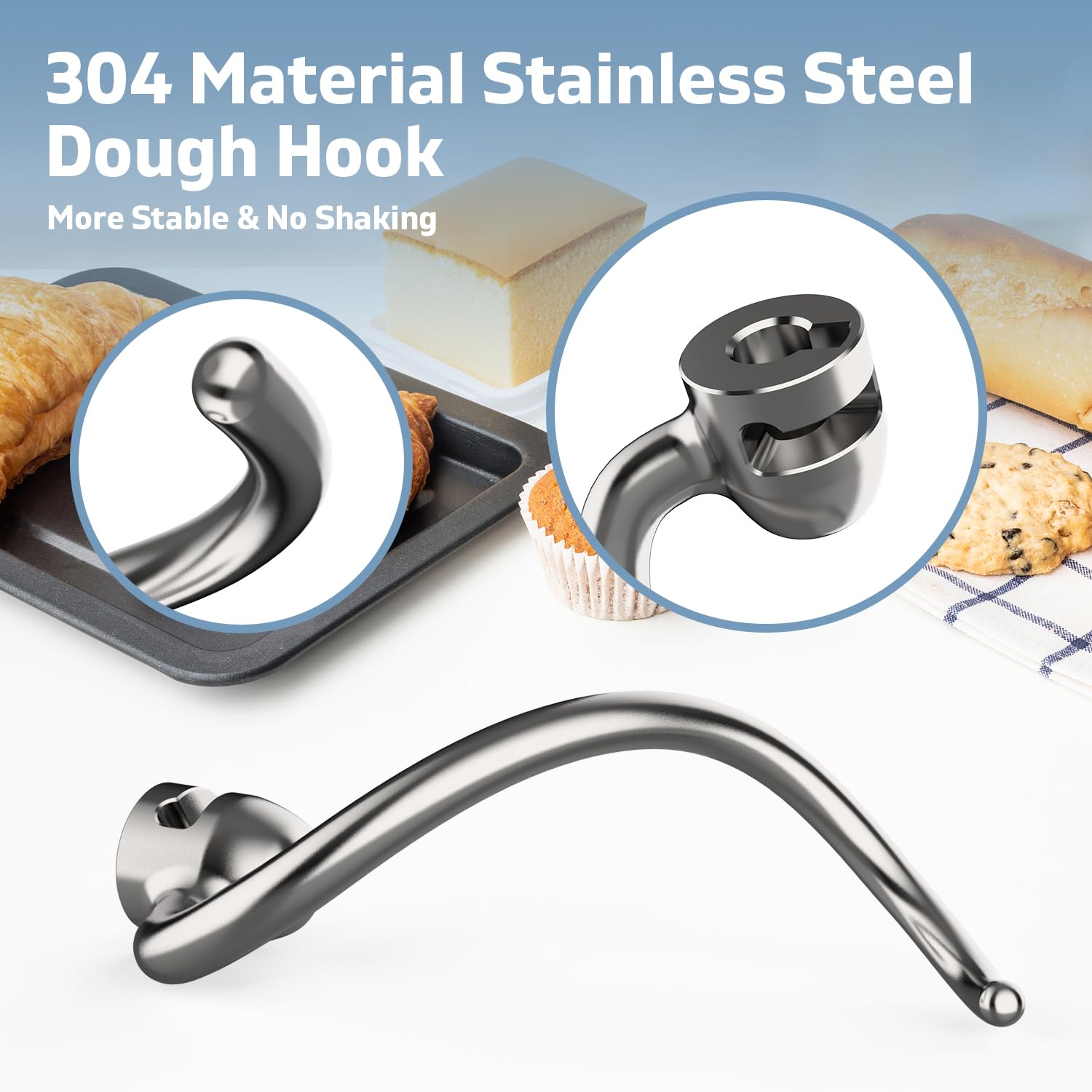 Mdduocd professional-5-plus dough-hook attachment ensures smooth dough mixing.