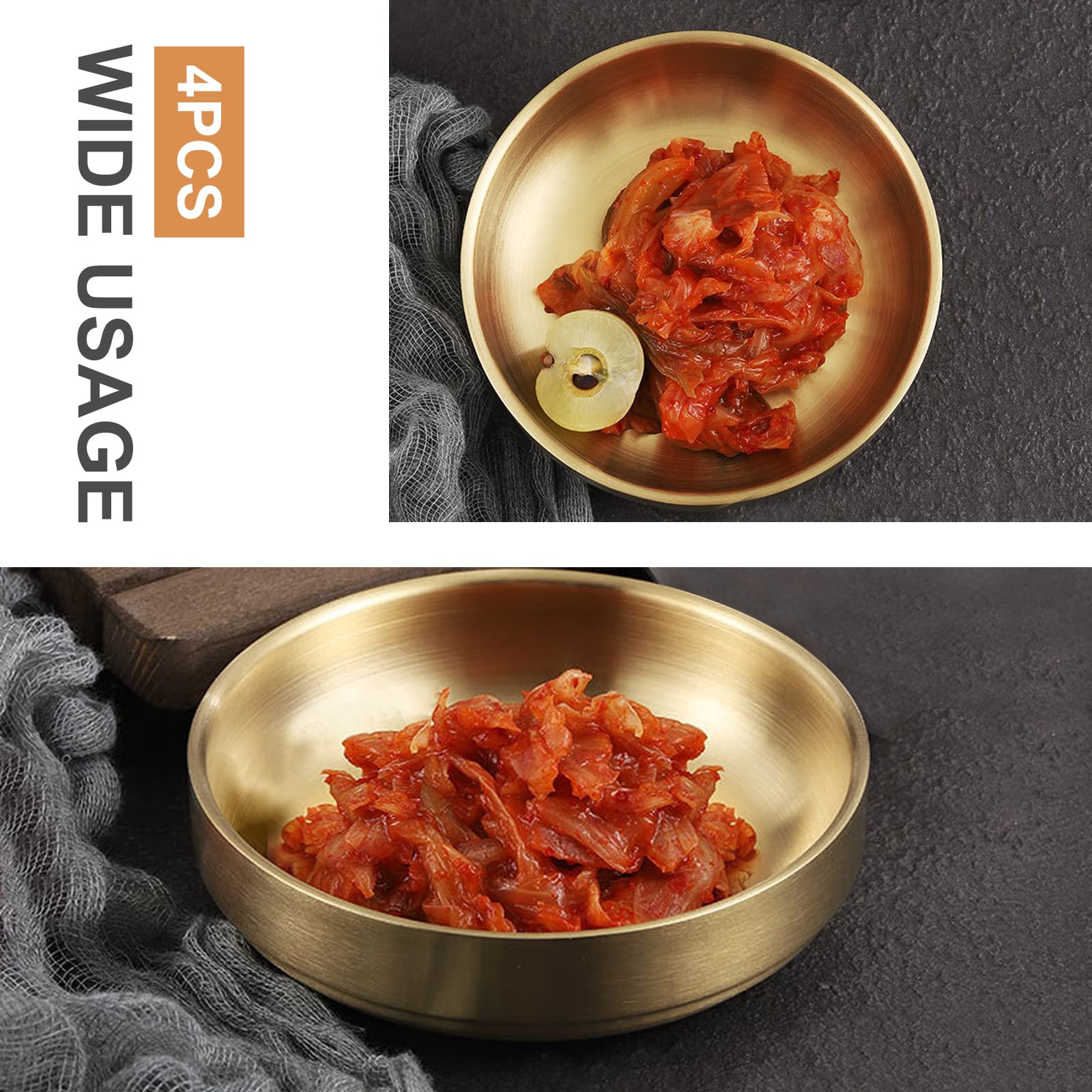MDEOOSKY stainless appetizer plate closeup, shows smooth edges for safe handling.