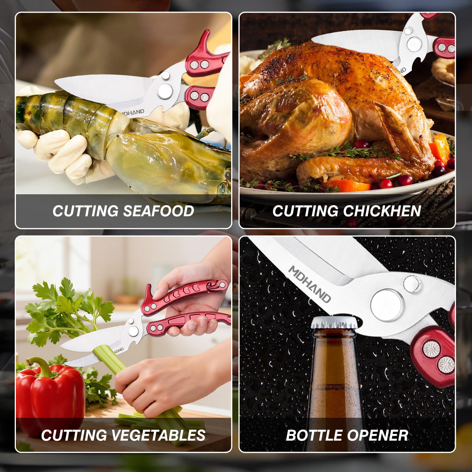 MDHAND Kitchen Shears ergonomic non-slip handles reduce fatigue in long prep sessions