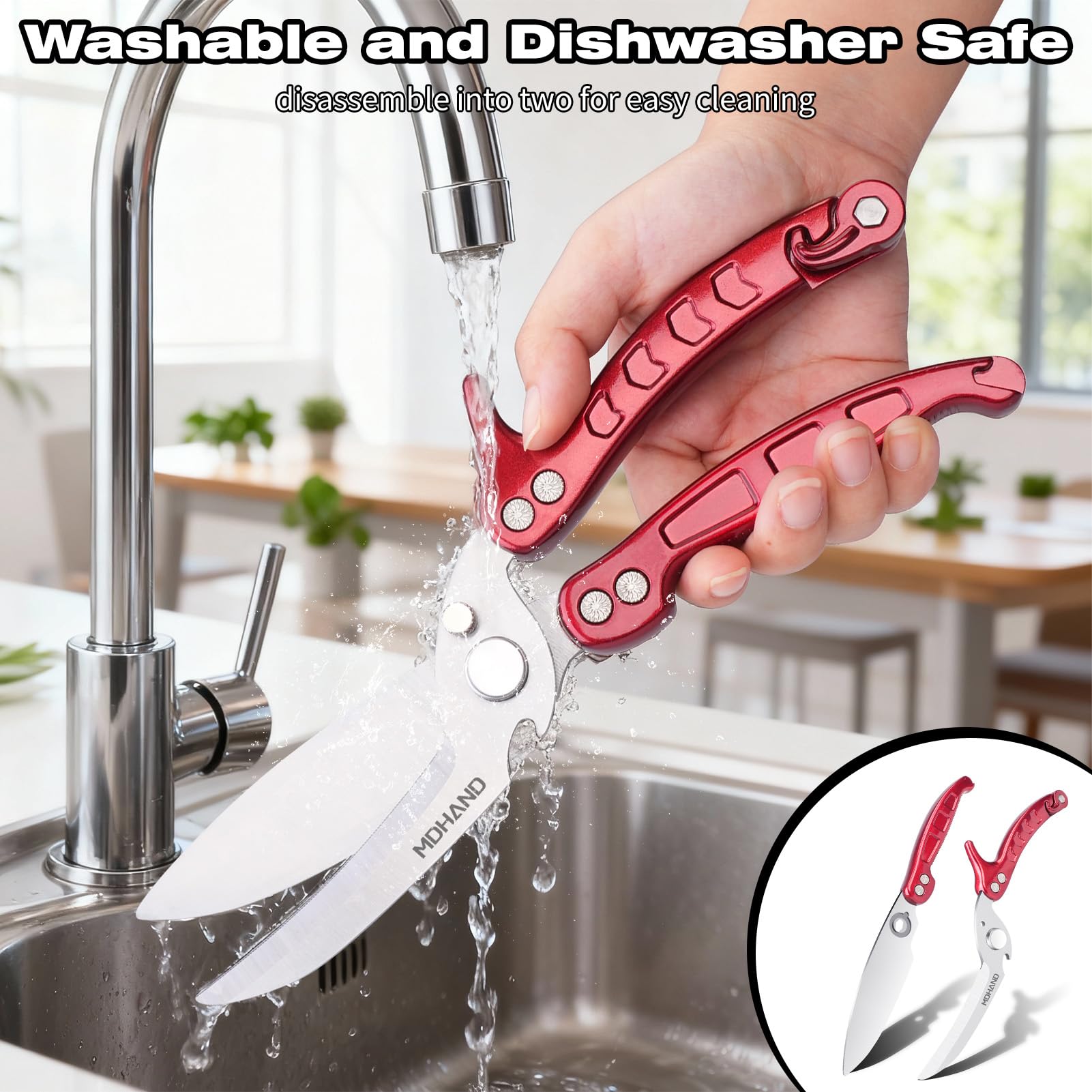 MDHAND Kitchen Shears safety lock keeps blades safely closed when not in use