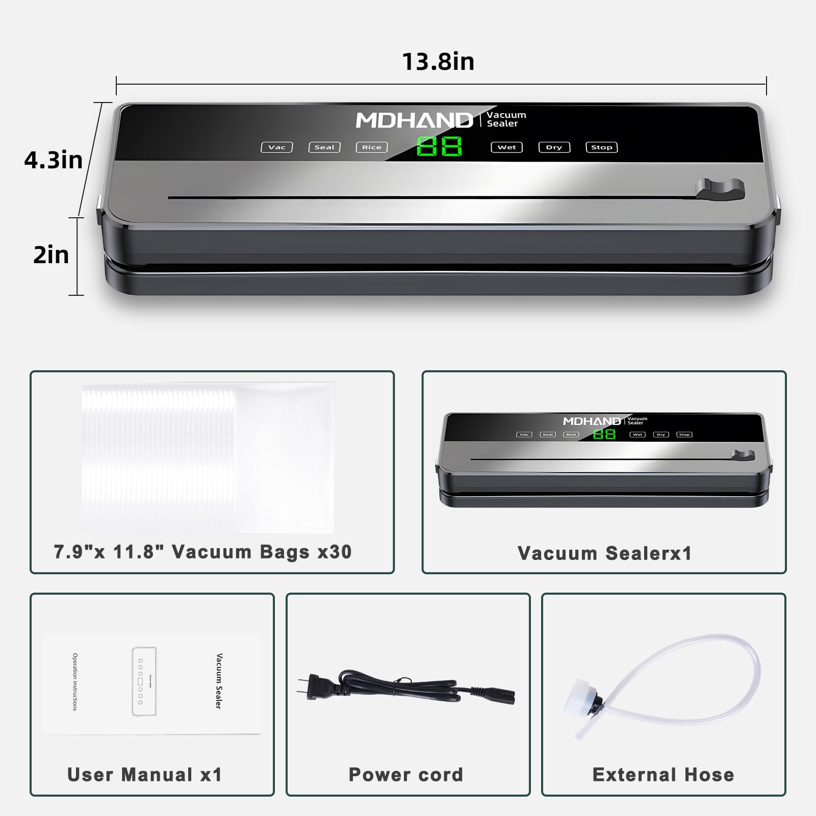 MDHAND vacuum sealer includes 30 bags for immediate use.
