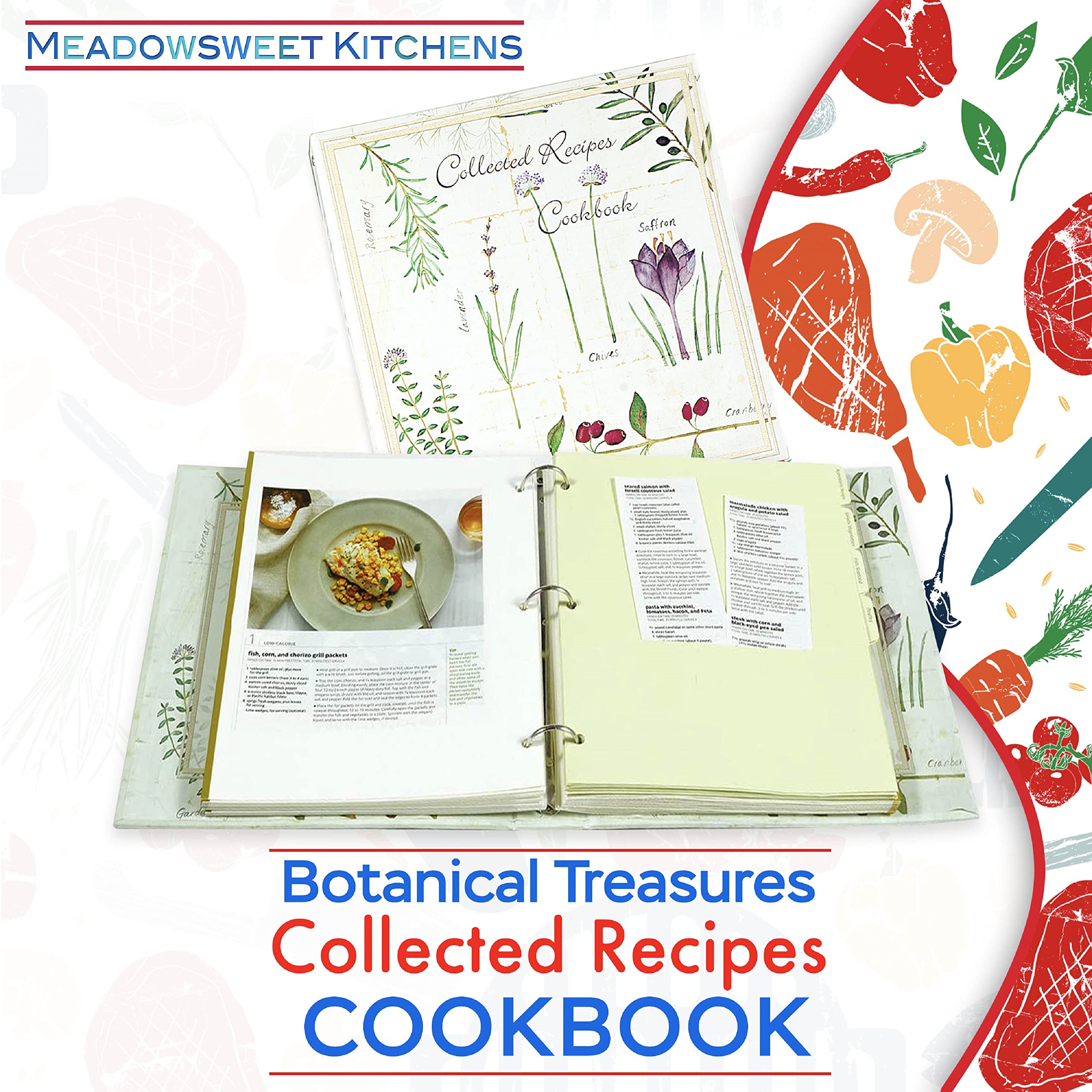 Meadowsweet Kitchens 3-ring binder with durable cover, keeps recipe collection organized