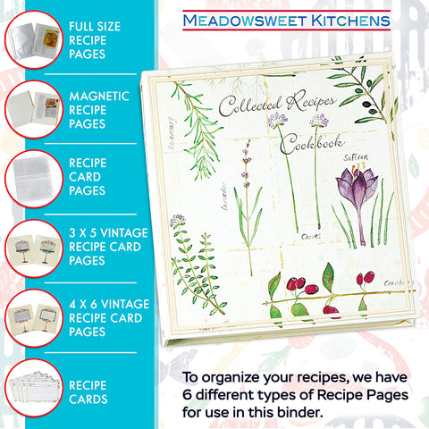 Meadowsweet Kitchens 8 tab dividers with categories, quick access from Appetizers to Desserts