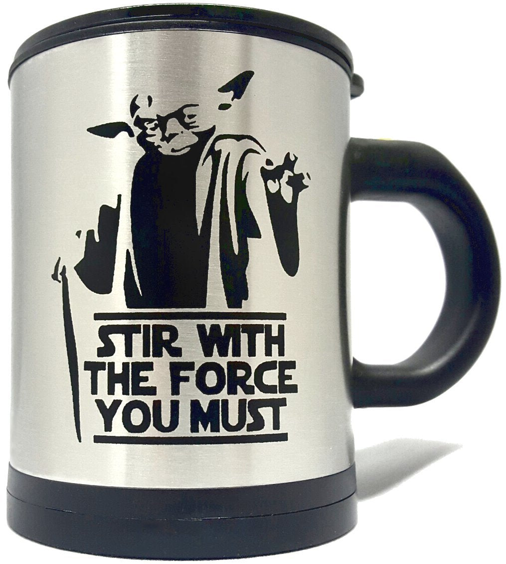 Mean Muggin self-stirring star mug front view with 16 oz capacity and bold artwork.