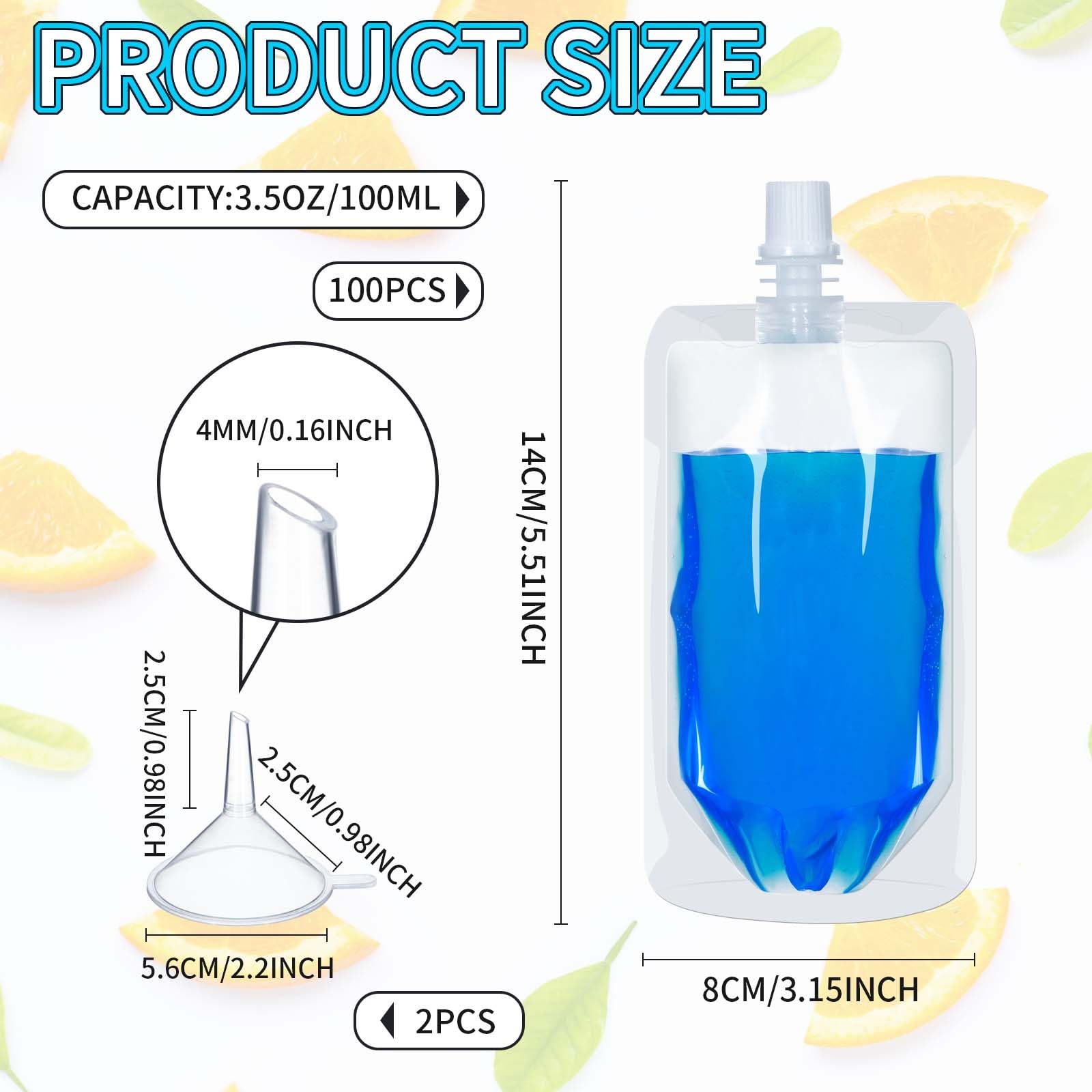 Meanplan plastic juice pouches with funnels for neat pouring