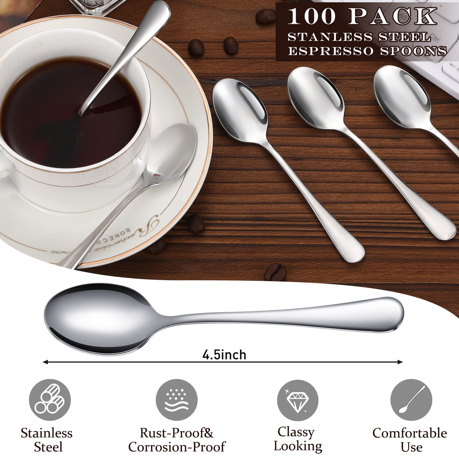 Meanplan stainless-steel spoons with rounded edges for safe, comfortable stirring.