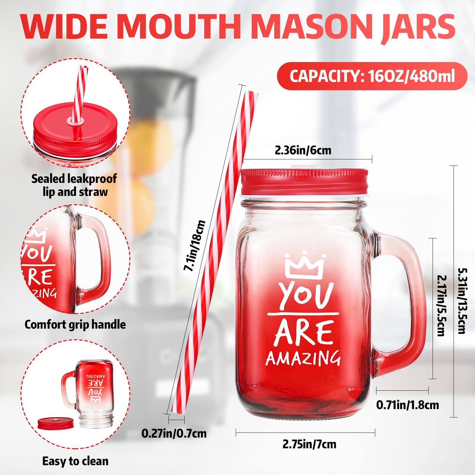 Meanplan 16 oz glass cup with straw and lid, ideal for on-the-go drinks.