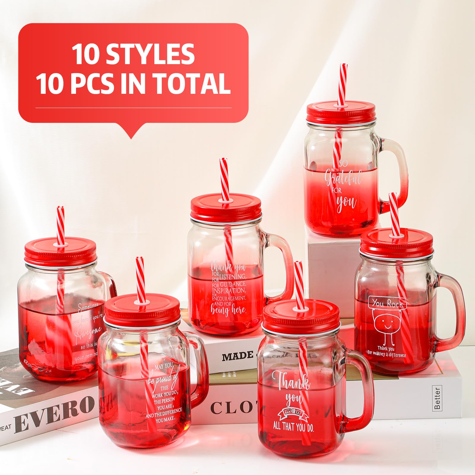 Meanplan red 16 oz mason jar mug, sturdy glass for celebrations.