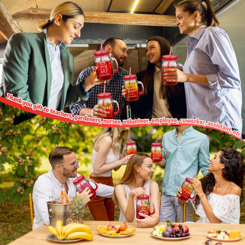 Meanplan glass cups with lids and straws, suitable for teachers, nurses, and staff.