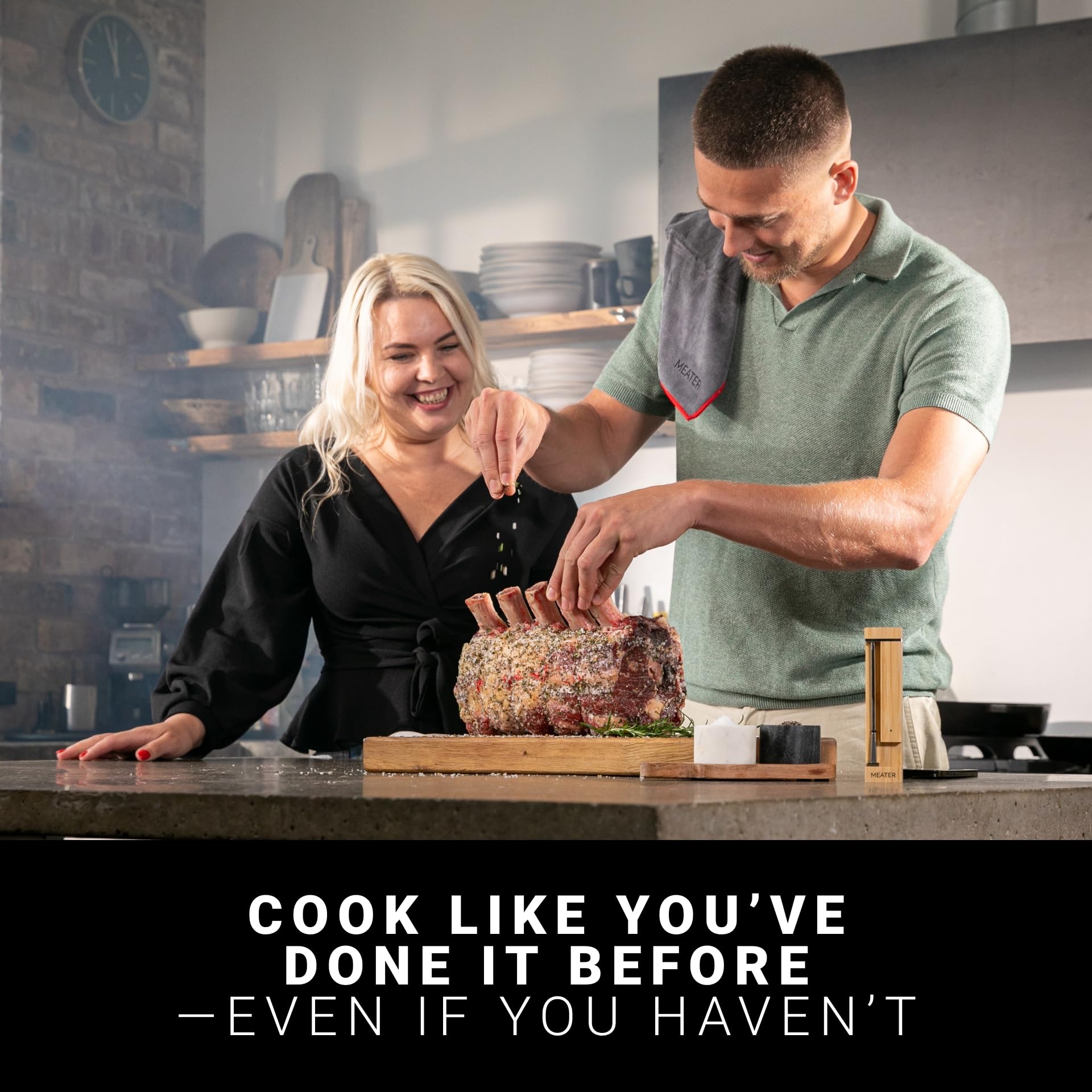 Meater SE app-guided cook dashboard showing real-time guidance and rest timing.