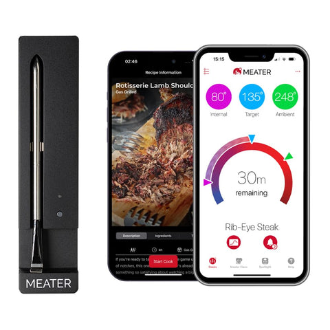 Meater SE probe in hand delivering precise temperature readings for cooking.