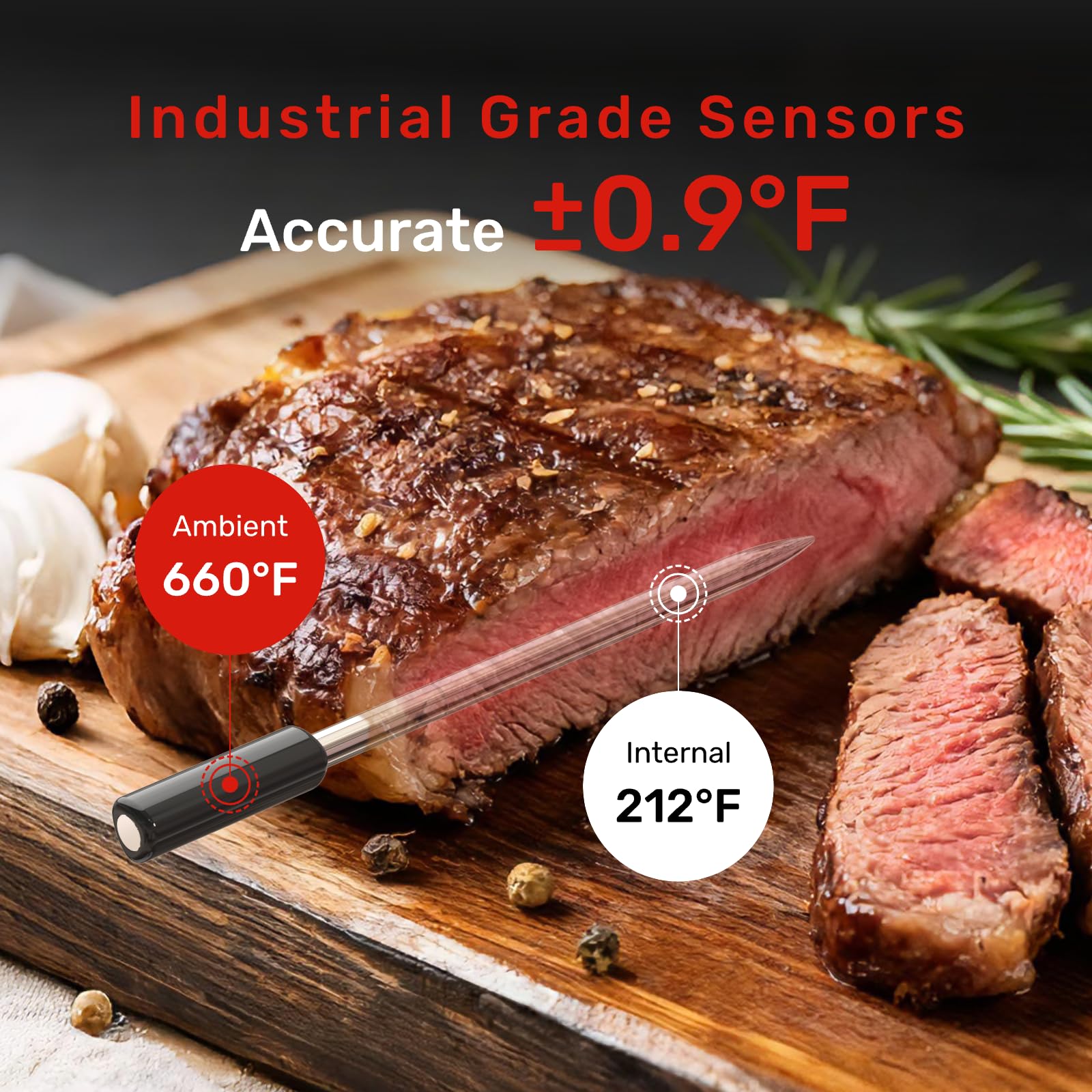 Meatmeet Pro WiFi thermometer app monitoring display with real-time temps
