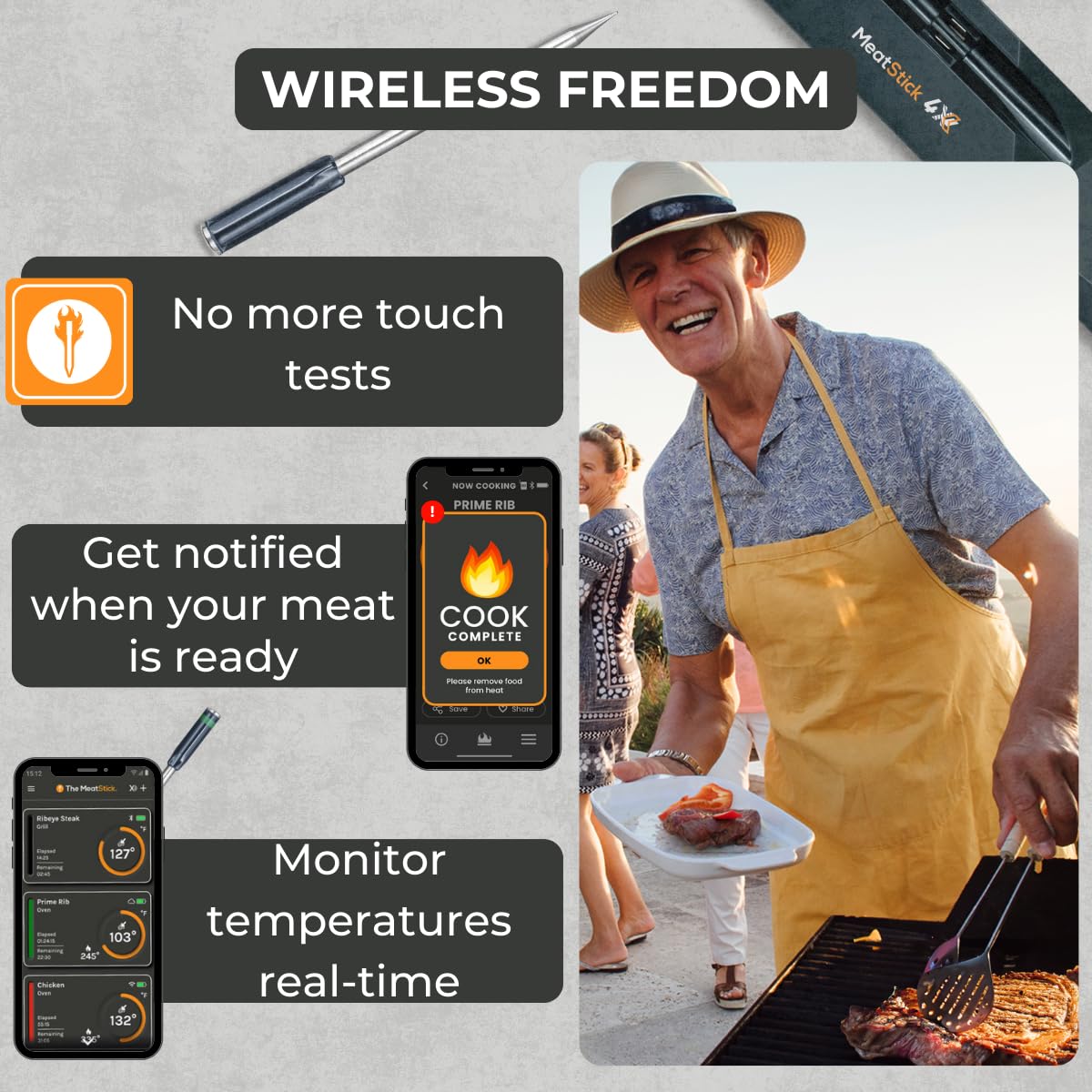 MeatStick 4X app for remote monitoring on your phone during cooks.