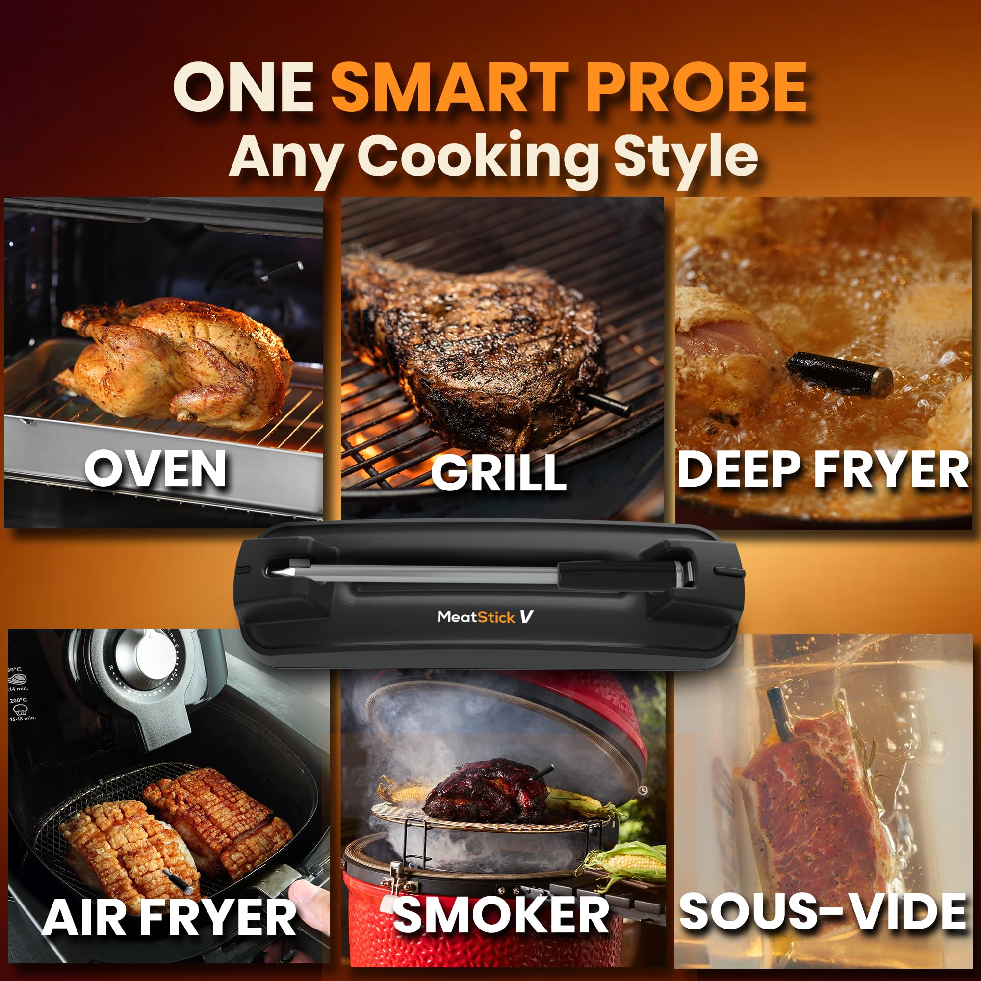MeatStick V waterproof probe safe for dishwasher cleaning.