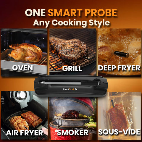 MeatStick V waterproof probe safe for dishwasher cleaning.