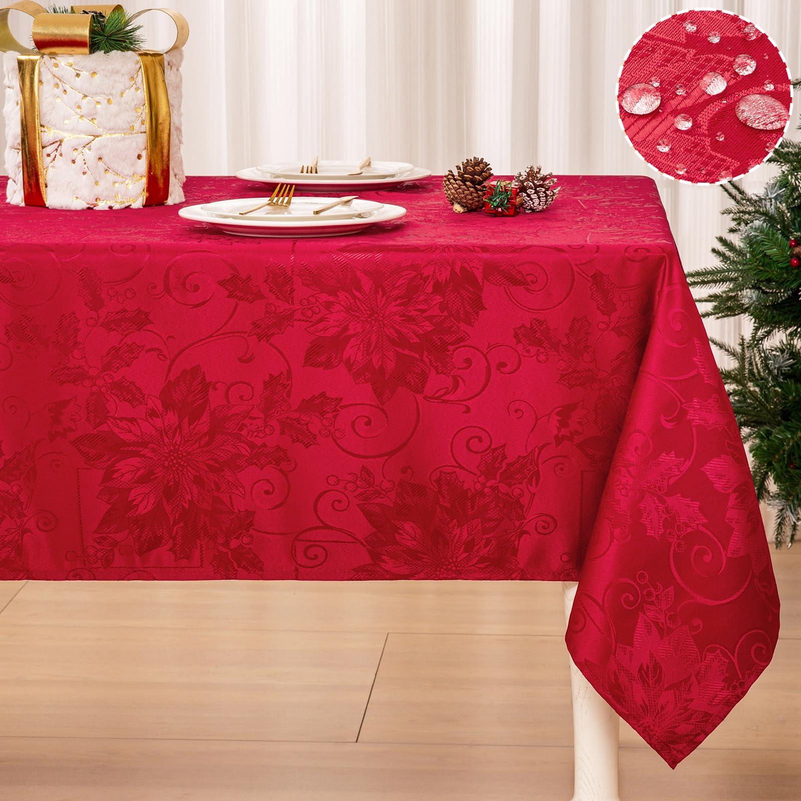 Mebakuk Christmas Jacquard tablecloth with damask floral red for festive dining