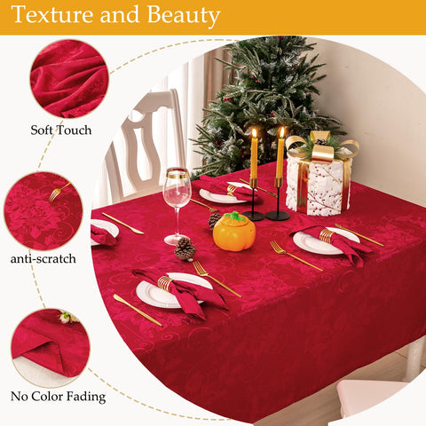 Mebakuk fade-resistant jacquard fabric ensures long-lasting elegance on red tablecloth