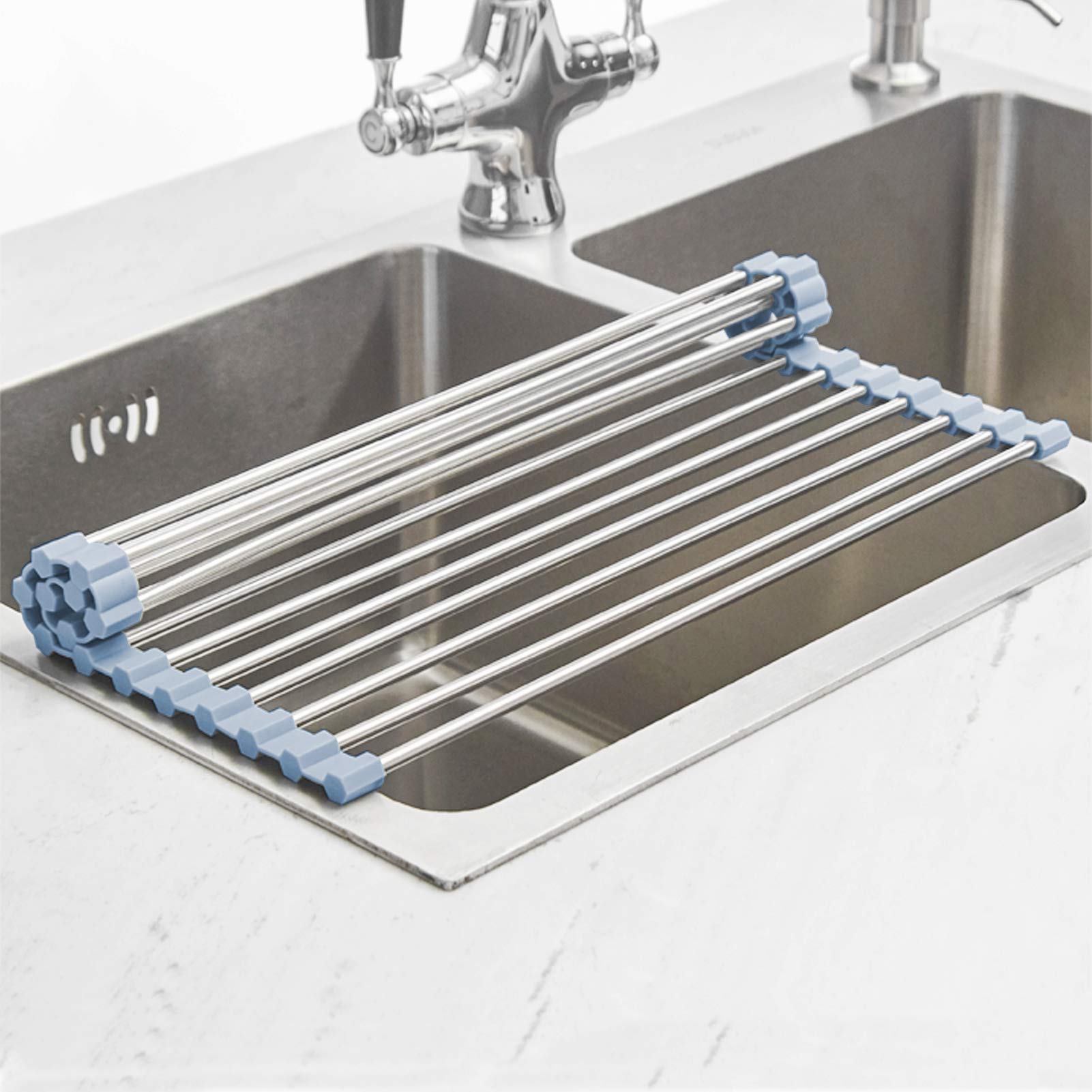 MECHEER folded drying rack on counter doubles as cooling area