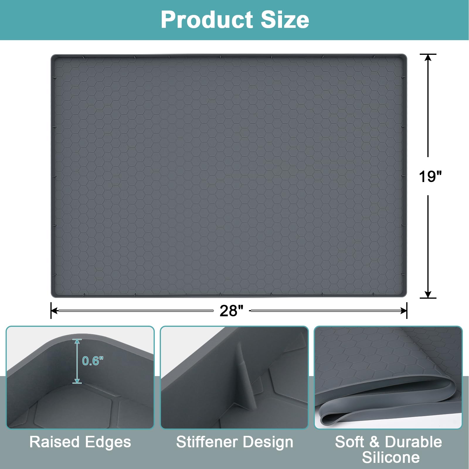 Mecheer silicone under-sink mat with raised edges contains spills