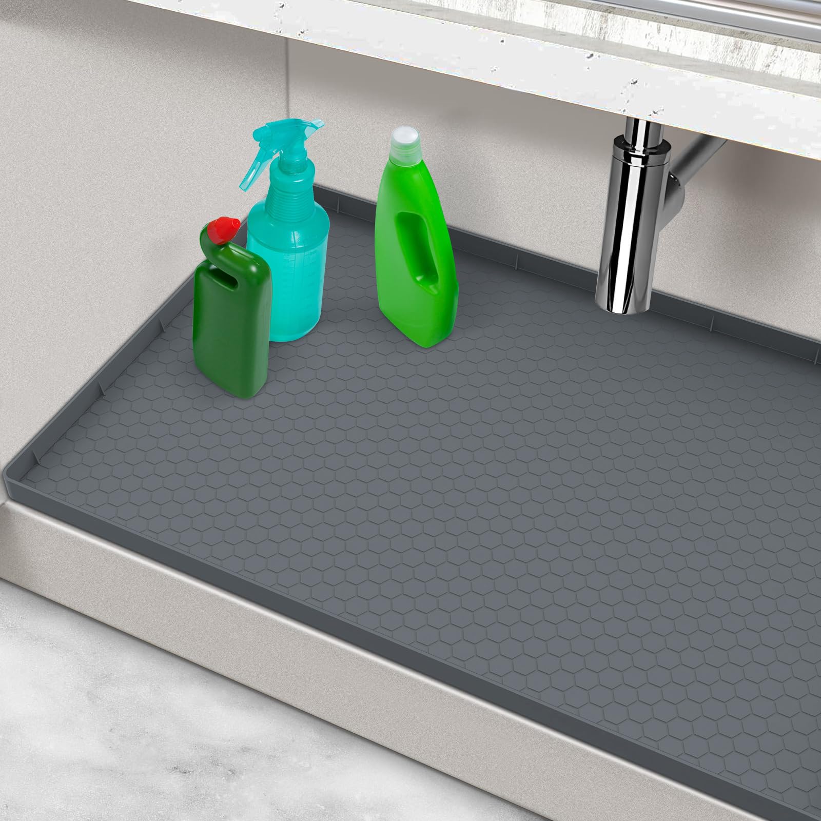 Mecheer waterproof under sink mat protecting cabinet from leaks