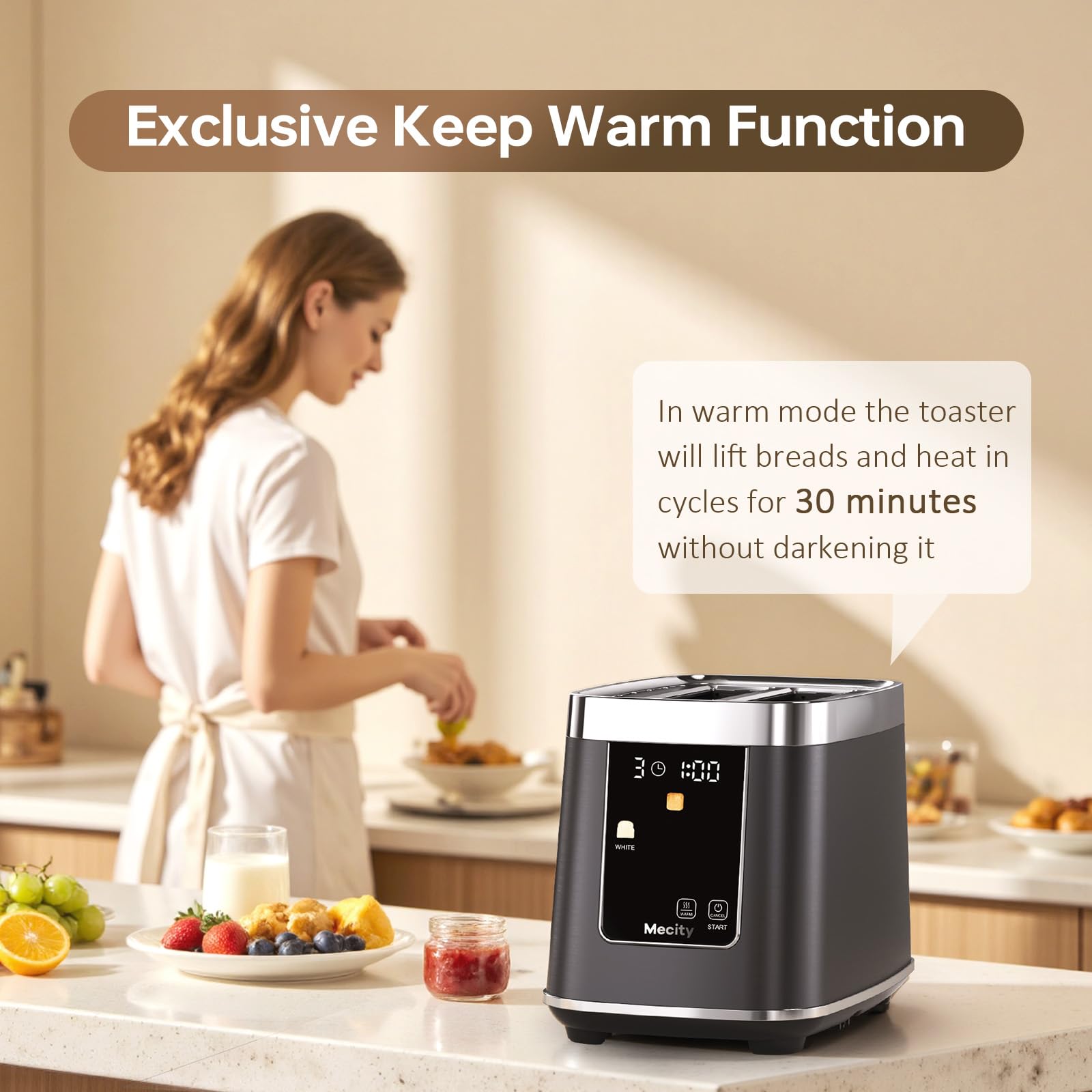 Mecity toaster with 5 browning levels for precise toasting