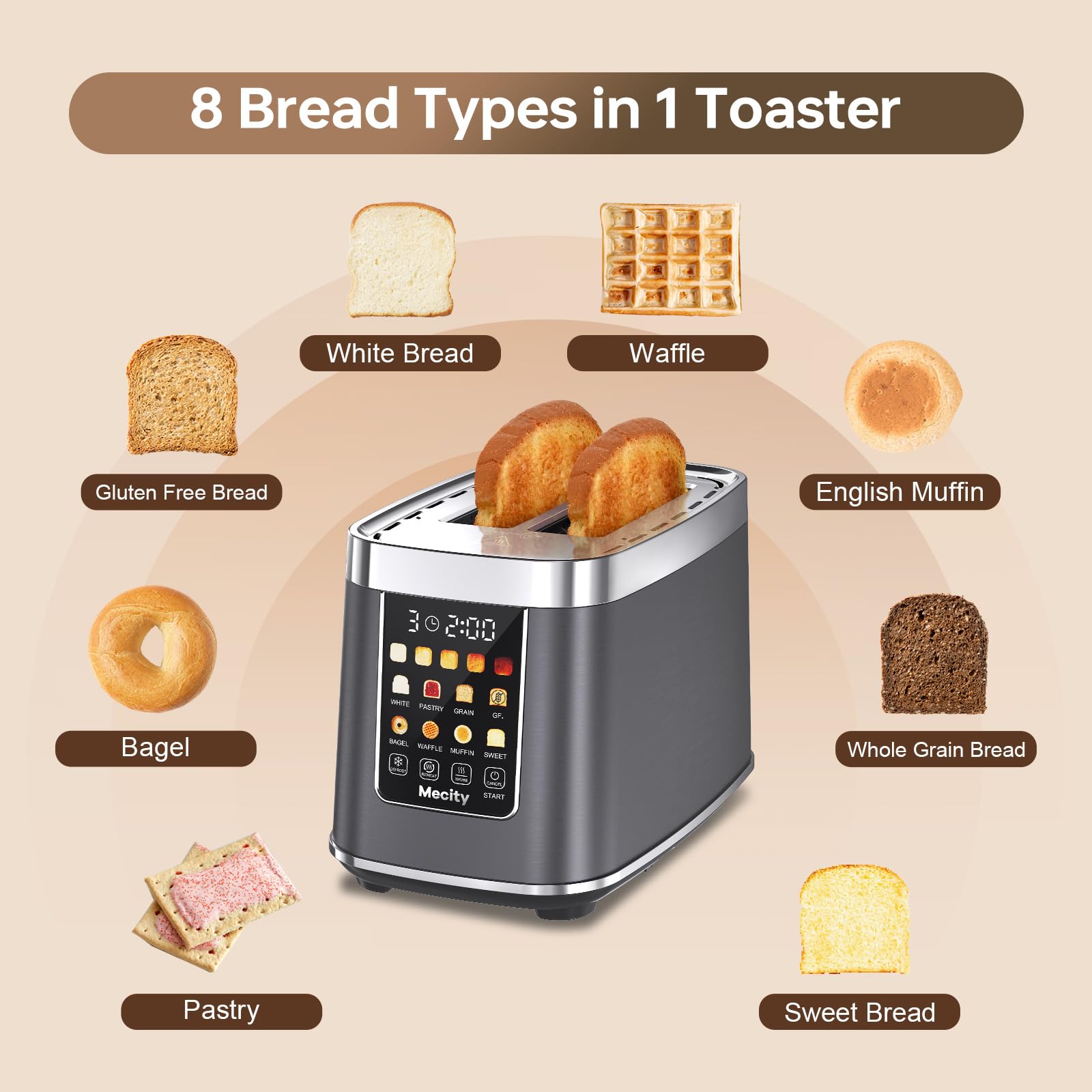 Mecity auto-lift feature shown for safe, hands-free bread handling
