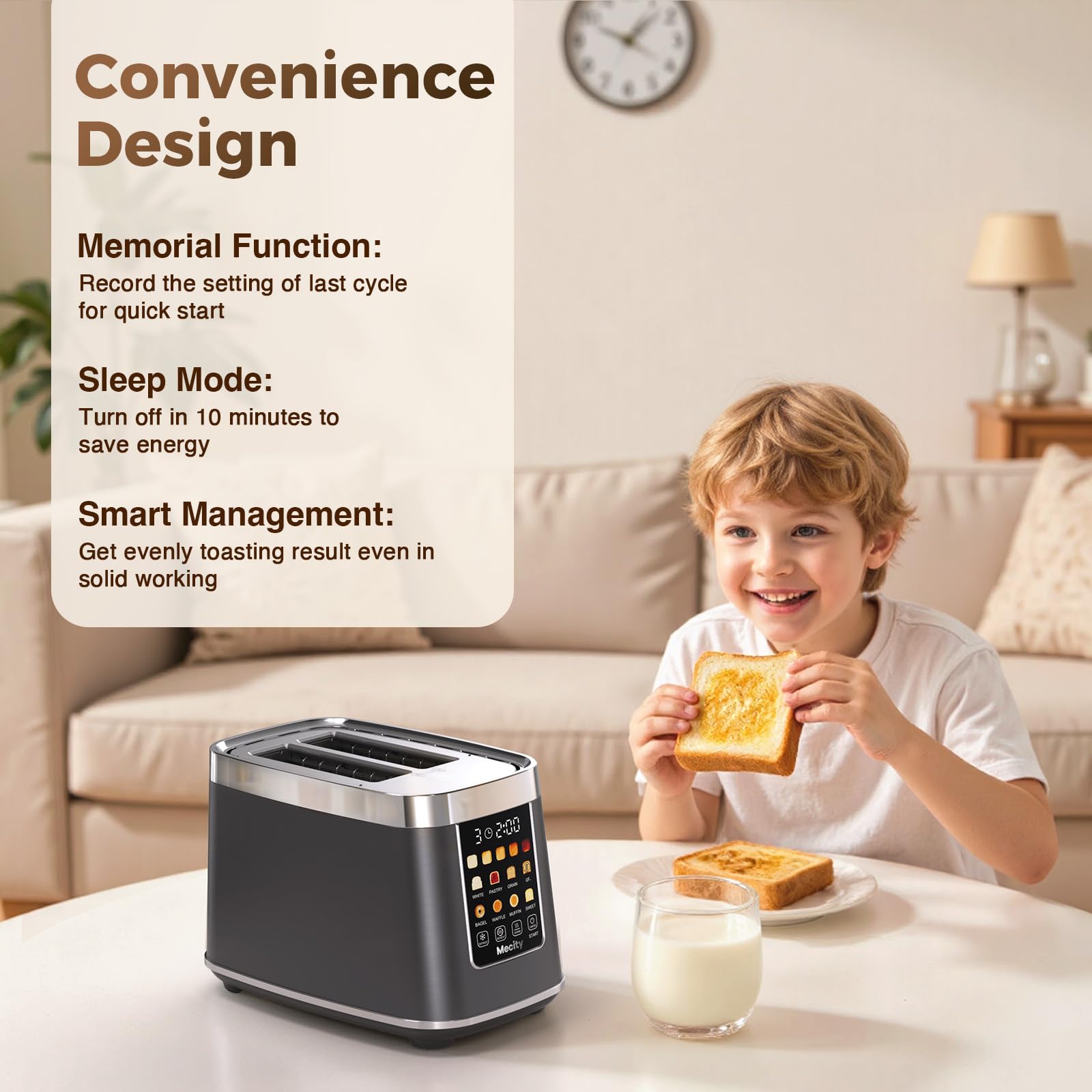 Mecity keep-warm and reheat functions maintain toast warmth