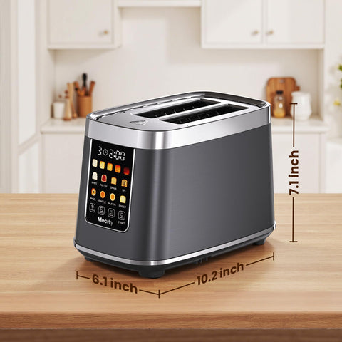 Mecity metallic grey toaster on a contemporary kitchen counter