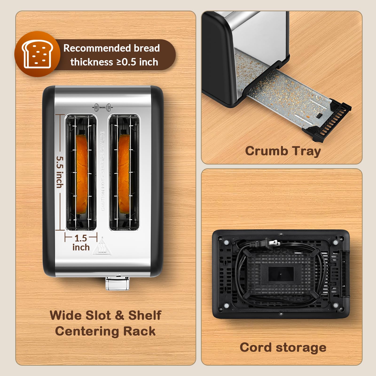 Mecity removable crumb tray enables quick and easy cleanup.
