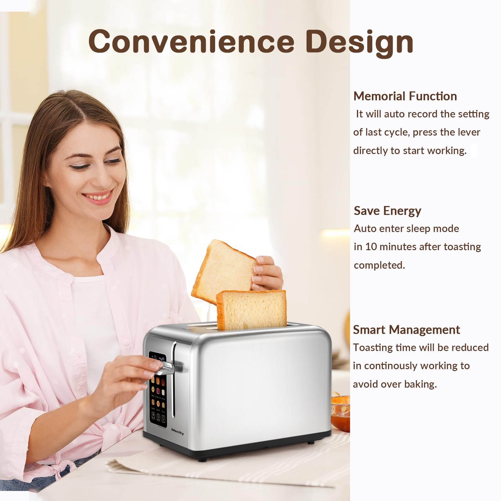 Mecity toaster non-stick slots simplify bread release and cleaning.