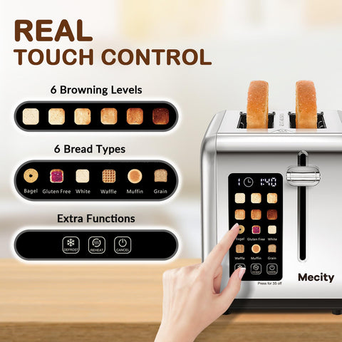 Mecity toaster wide 1.5-inch slot accommodates bagels and thick slices.