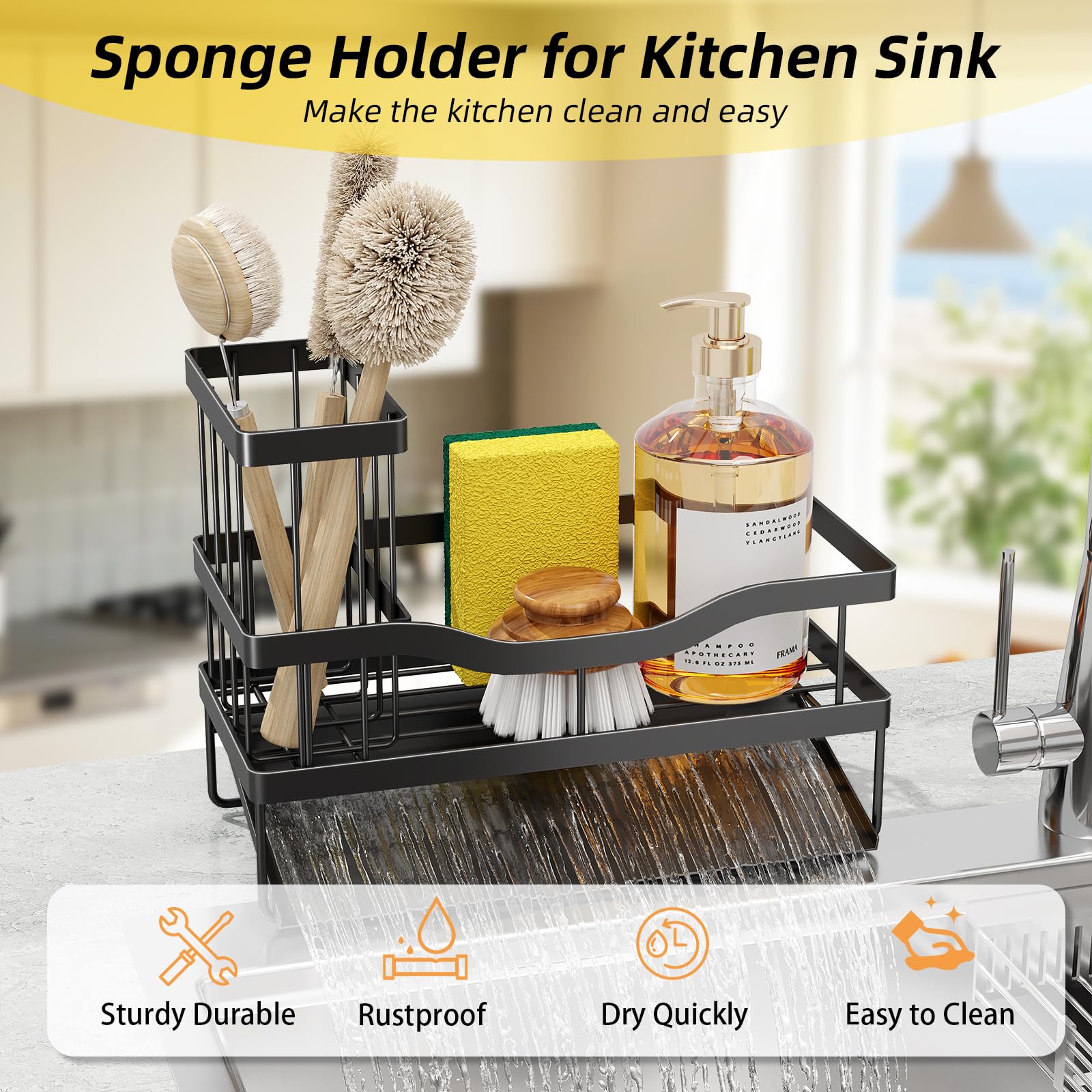 Sponge and brush holder promotes dry tools after use