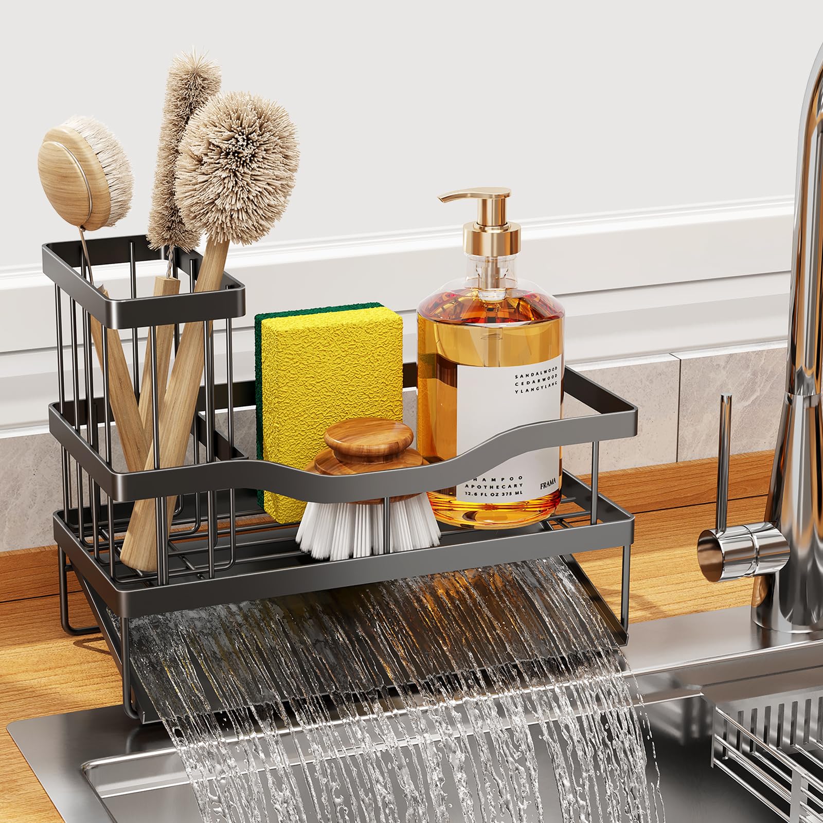 Mecyfaty sponge holder with self-drain tray keeps kitchen counters dry