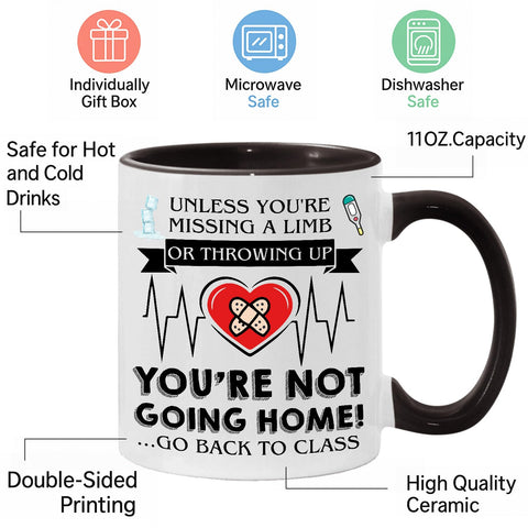 MEDROC School Nurse Mug 11oz with witty quote close-up for relatable humor.