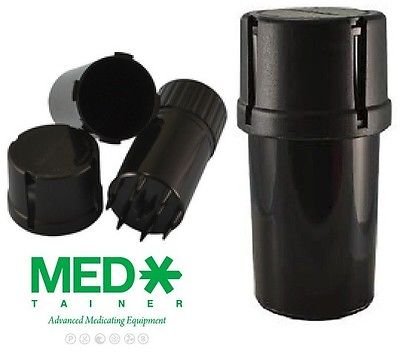 MedTainer built-in grinder compact black design ready for travel and on-the-go grinding