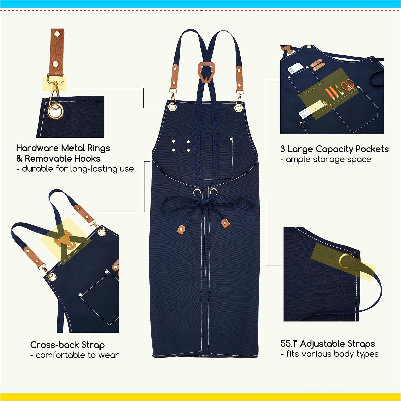 MEEDEN waterproof canvas apron protects clothes from paints and splashes.