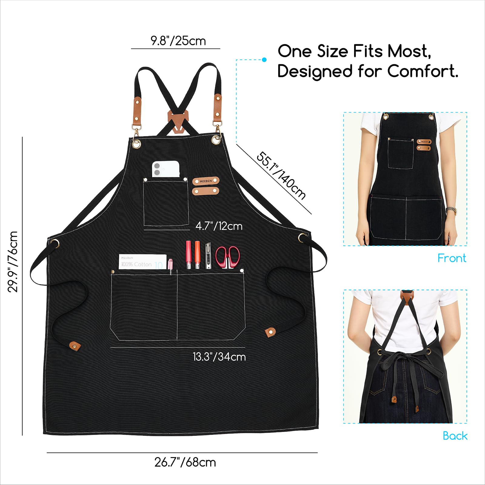 MEEDEN painting apron back view highlights cross-back straps for comfortable wear
