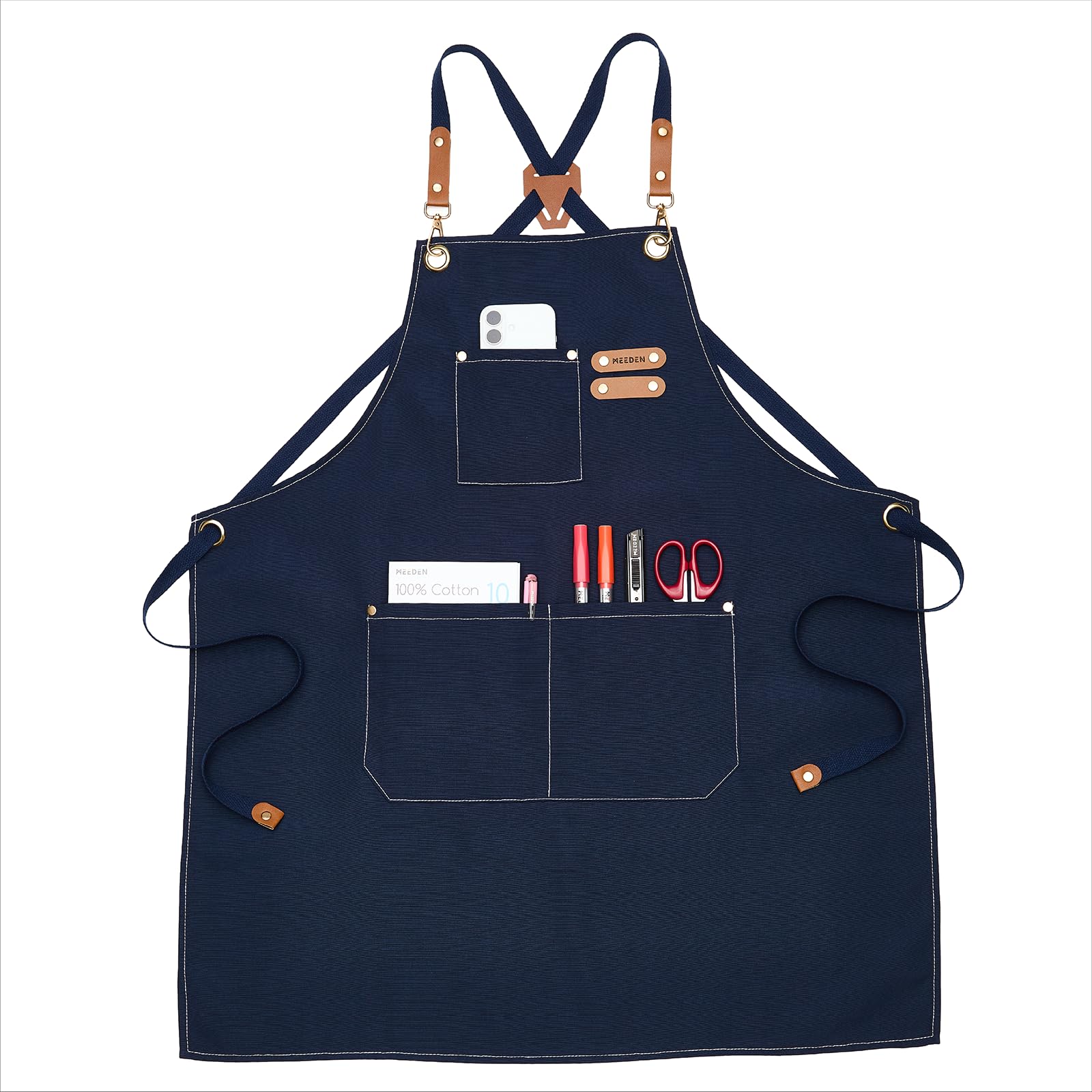 MEEDEN painting apron in cross-back navy color for mess-free painting sessions.